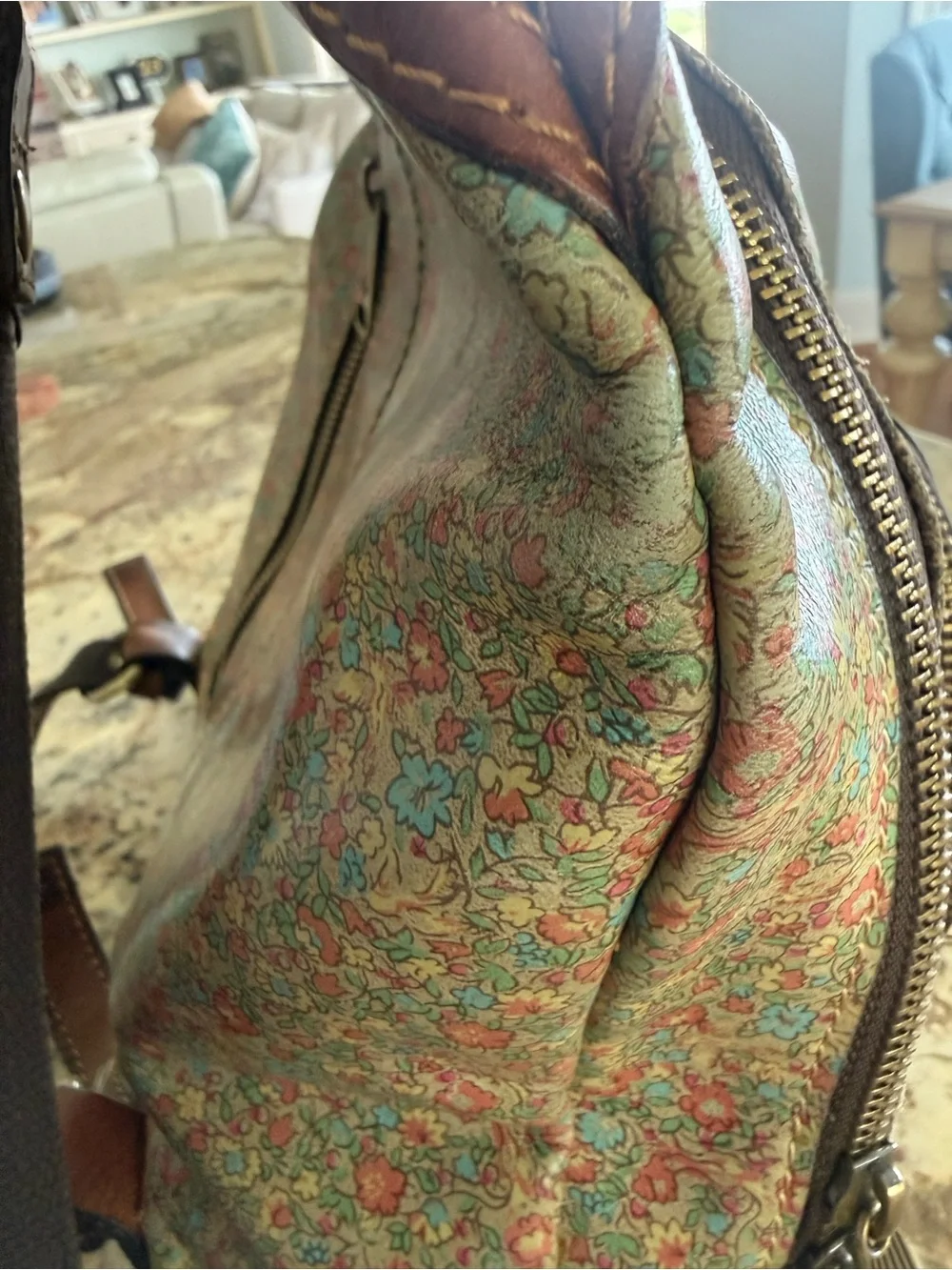 Patricia Nash Floral Mini Backpack in Brown and Pink